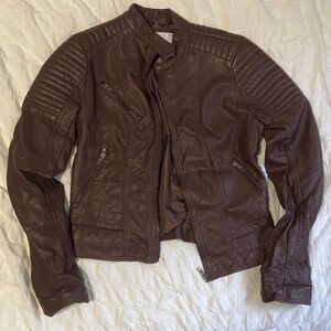 Vintage Exhilaration Brown Faux Leather Motorcycle Jacket - S